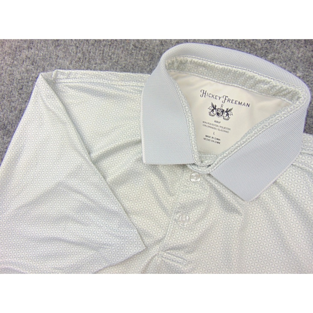 Hickey Freeman Polo Shirt Mens Large Golf White Geometric‎ Performance Stretch